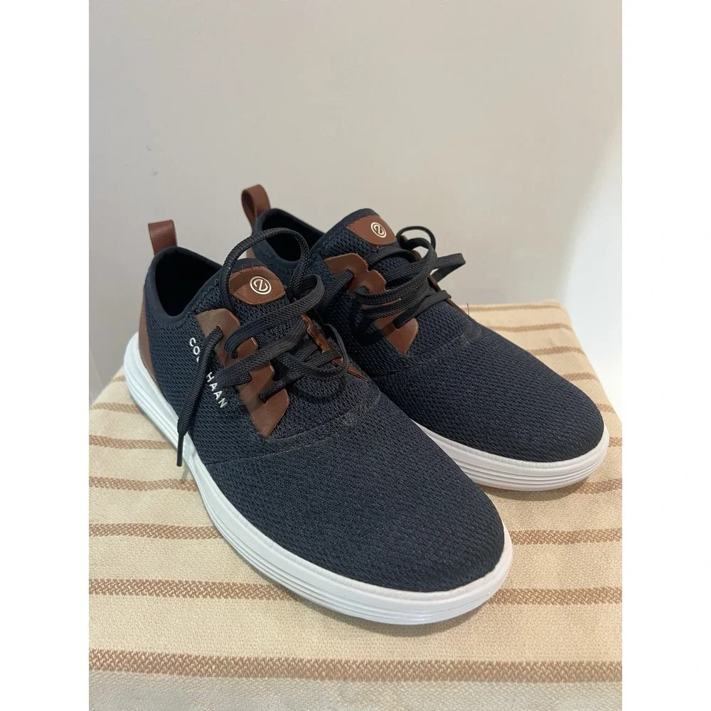 Cole Haan Grand Series Mens 10 Navy Brown Knit Sneakers Casual Shoes C34682